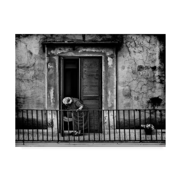 Omer Ates Kzltug 'Leaning On The Balcony' Canvas Art, 14x19, Trademark Fine Art, Mfr#: 1X10144-C1419GG